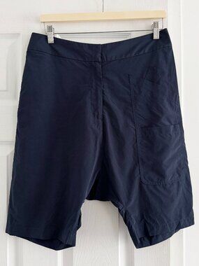 Never Before Drop Crotch Nylon Shorts in Navy Blue, size Small